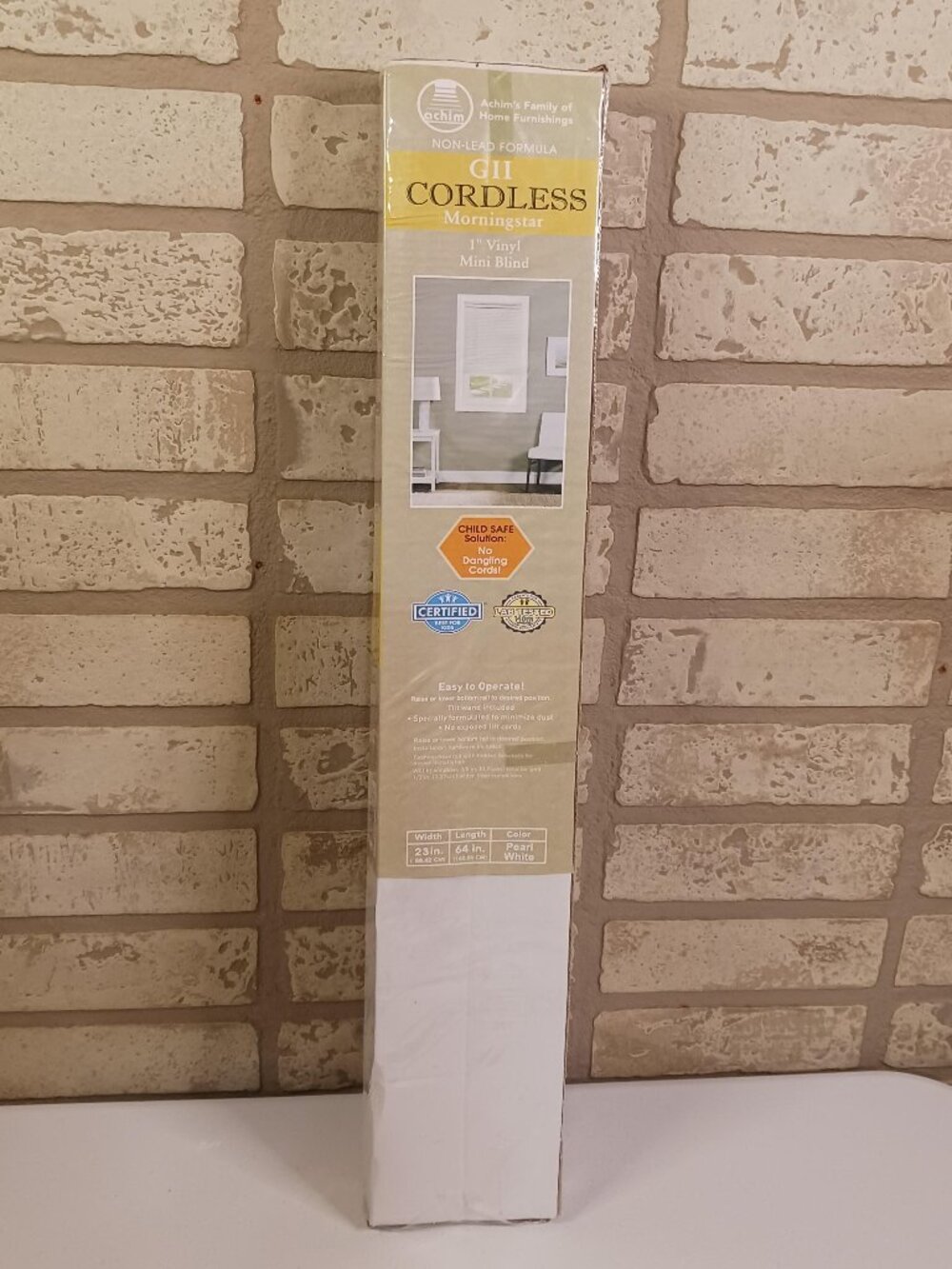 Cordless Morning Star Mini Blind 23'' W 64'' L Vinyl 1'' Pearl White Child Safe